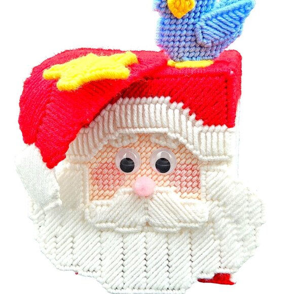 Handcrafted Santa Claus Tissue Box Cover With Bluebird & Yellow Star Design - Picture 2 of 6